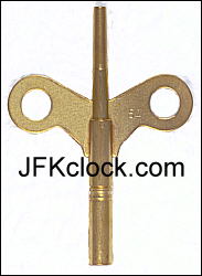 A brass, wing-style, double-ended trademark Seth Thomas key